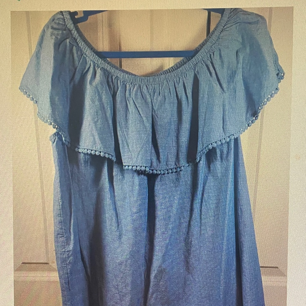 Off-Shoulder Chambray Women’s Top - Blue